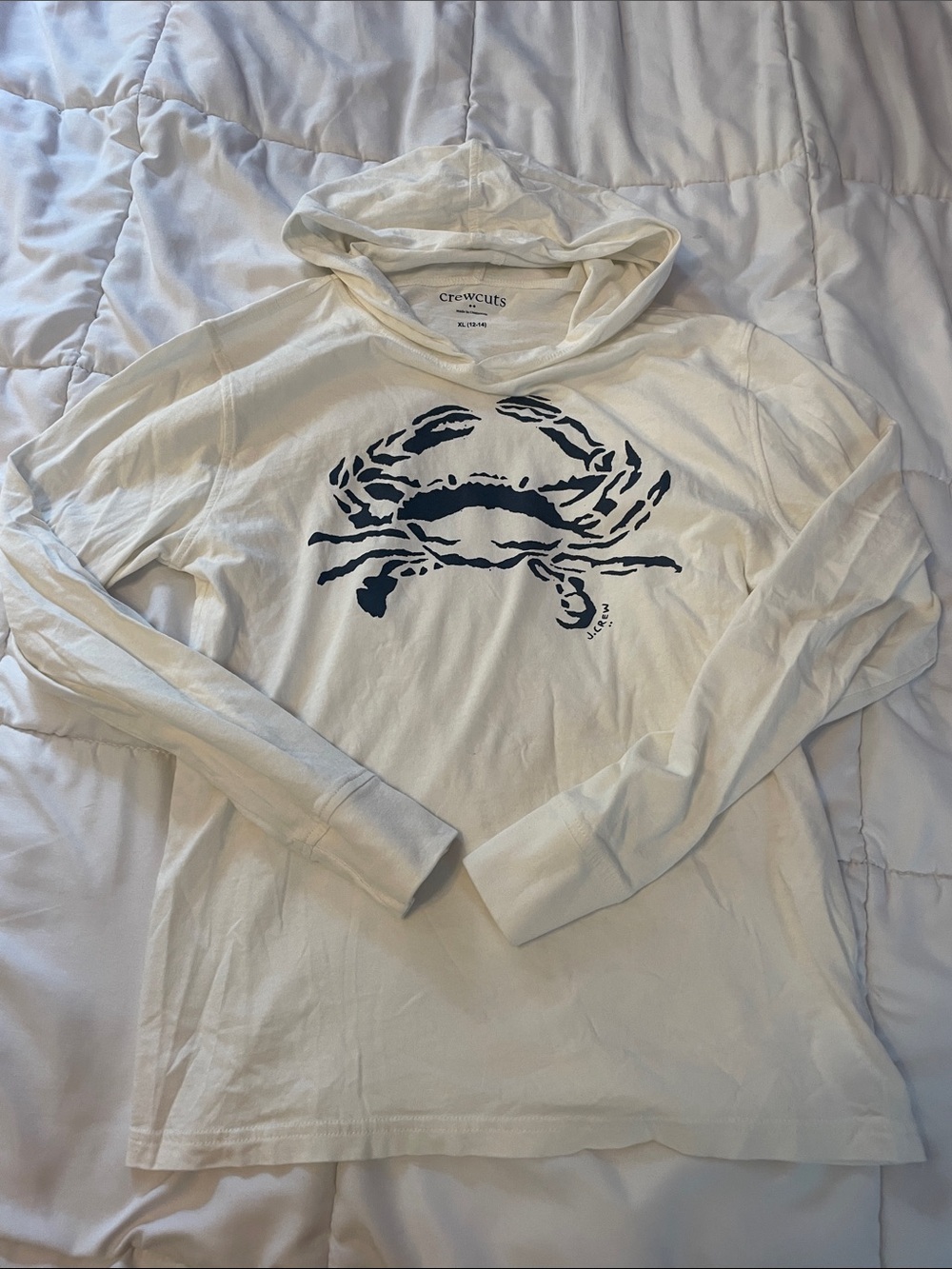 Crewcuts White Hooded Long-Sleeve Shirt with Navy Crab Print Boys XL 12-14 mint
